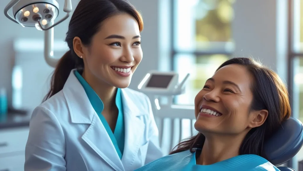 photo of a female mandarin speaking dentist smiling with a patient